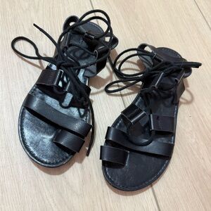 Black Leather Gladiator Tie-up Sandals